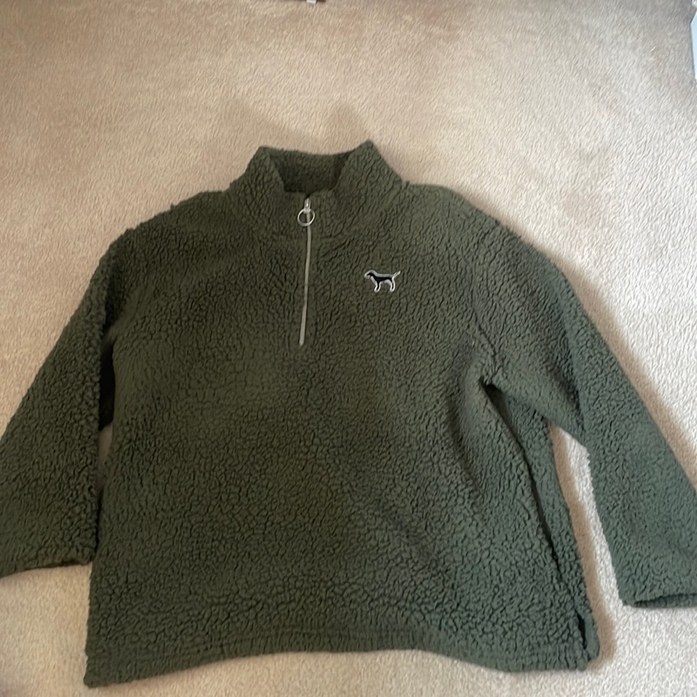 Pink fuzzy quarter zip pullover